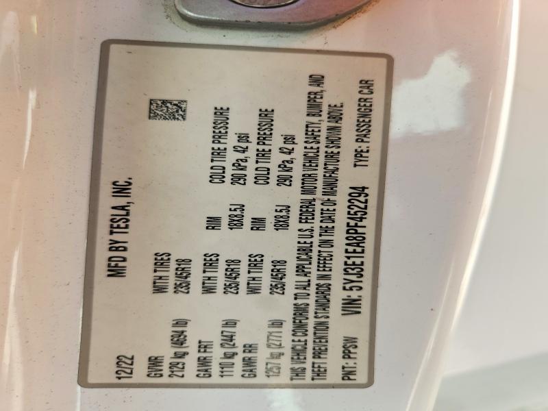 Продажа на аукционе авто 2023 Tesla Model 3, vin: 5YJ3E1EA8PF452294, номер лота: 70015616