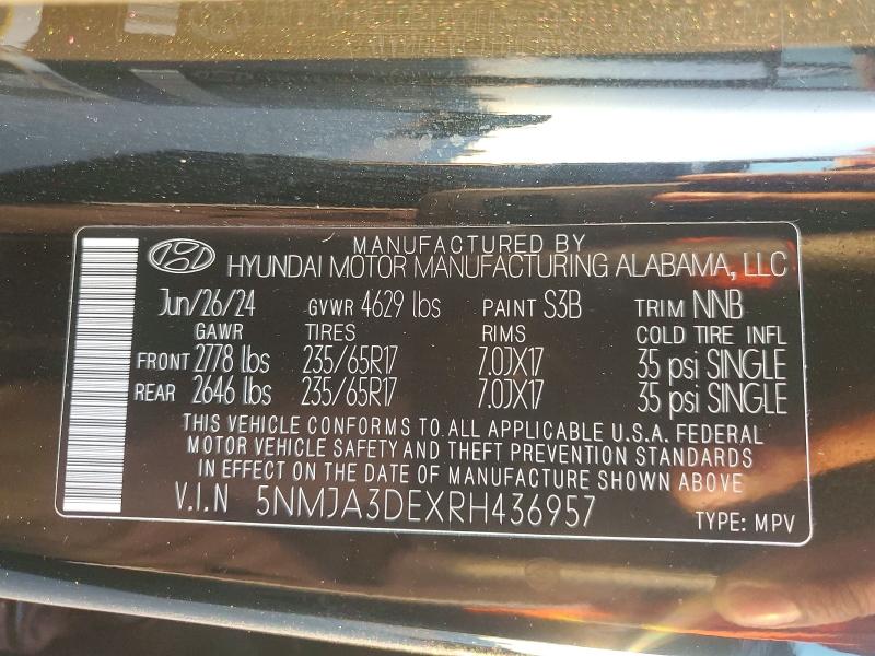 67361846 :رقم المزاد ، 5NMJA3DEXRH436957 vin ، 2024 Hyundai Tucson مزاد بيع