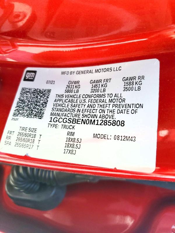 Aukcja sprzedaży 2021 Chevrolet Colorado, vin: 1GCGSBEN0M1285808, numer aukcji: 67191586