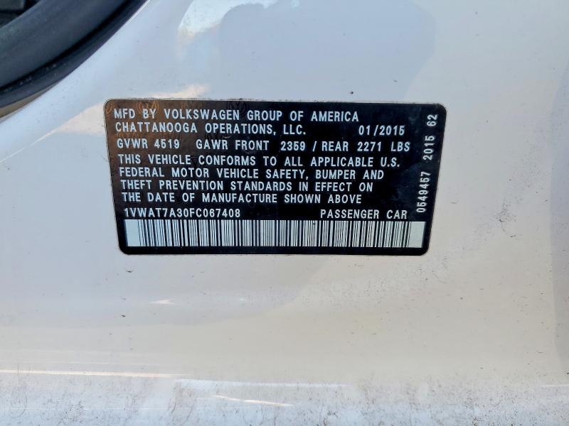 Продажа на аукционе авто 2015 Volkswagen Passat, vin: 1VWAT7A30FC067408, номер лота: 69437406
