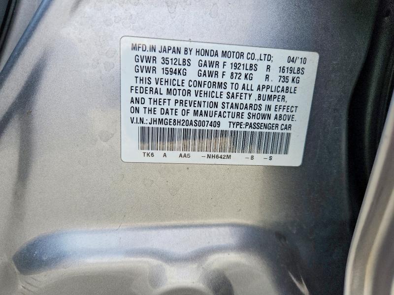 Продаж на аукціоні авто 2010 Honda Fit, vin: JHMGE8H20AS007409, номер лоту: 69738906