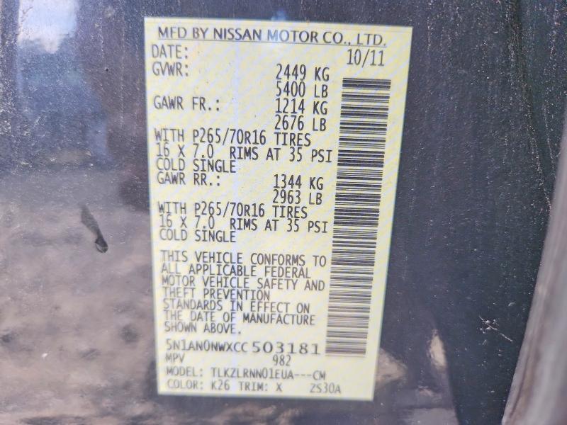 68693876 :رقم المزاد ، 5N1AN0NWXCC503181 vin ، 2012 Nissan Xterra مزاد بيع