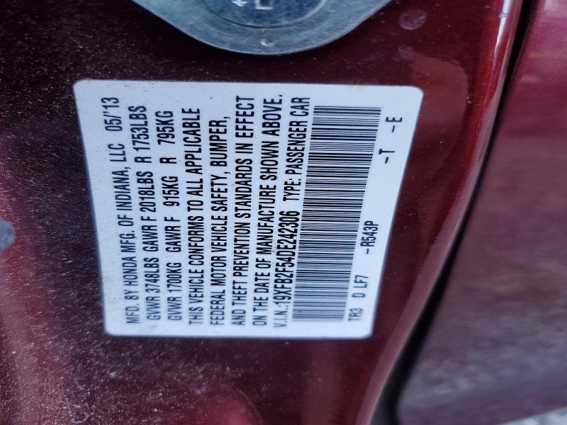 67868666 :رقم المزاد ، 19XFB2F54DE242306 vin ، 2013 Honda Civic مزاد بيع