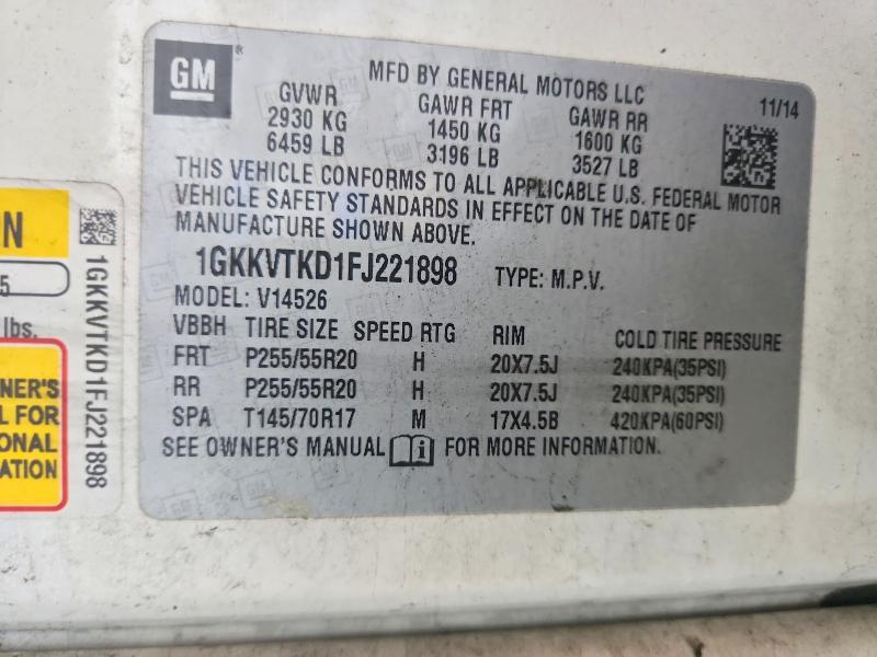 Aukcja sprzedaży 2015 Gmc Acadia, vin: 1GKKVTKD1FJ221898, numer aukcji: 64742466