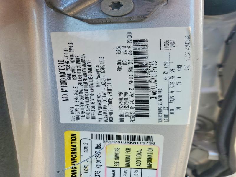 Продажа на аукционе авто 2019 Ford Fusion, vin: 3FA6P0LUXKR119736, номер лота: 67891436