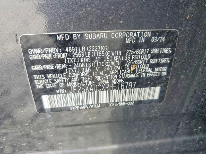 2024 Subaru Forester მანქანა იყიდება აუქციონზე, vin: JF2SKADCXRH516797, აუქციონის ნომერი: 64819956