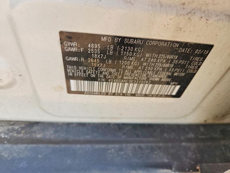 2019 Subaru Outback მანქანა იყიდება აუქციონზე, vin: 4S4BSANC3K3313262, აუქციონის ნომერი: 67460186