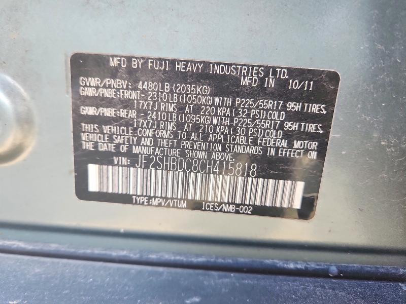 Продажа на аукционе авто 2012 Subaru Forester, vin: JF2SHBDC8CH415818, номер лота: 68144166