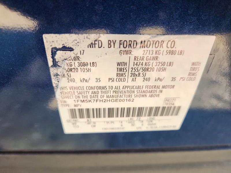 2017 Ford Explorer მანქანა იყიდება აუქციონზე, vin: 1FM5K7FH2HGE00162, აუქციონის ნომერი: 69968536