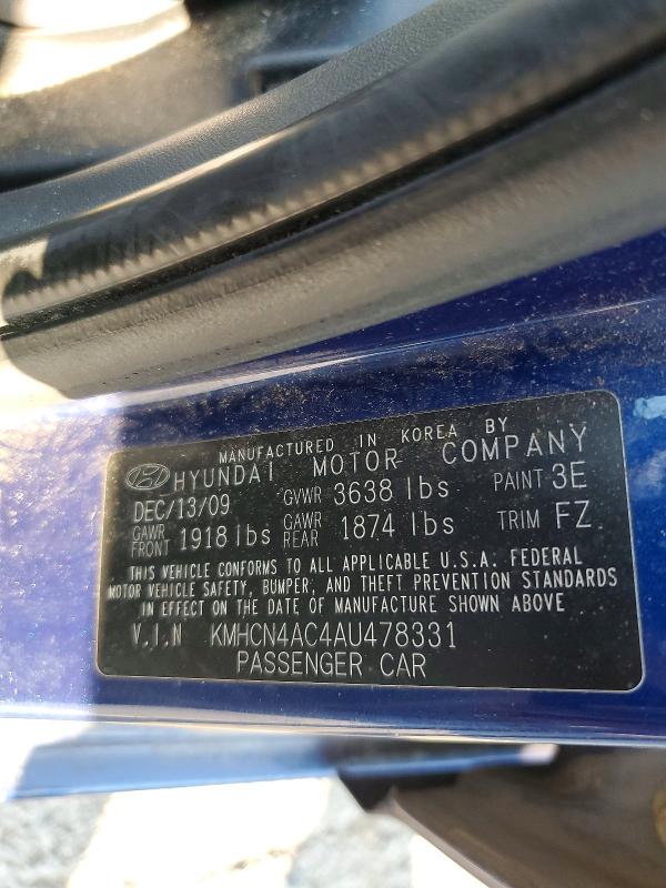 Продаж на аукціоні авто 2010 Hyundai Accent, vin: KMHCN4AC4AU478331, номер лоту: 68236216