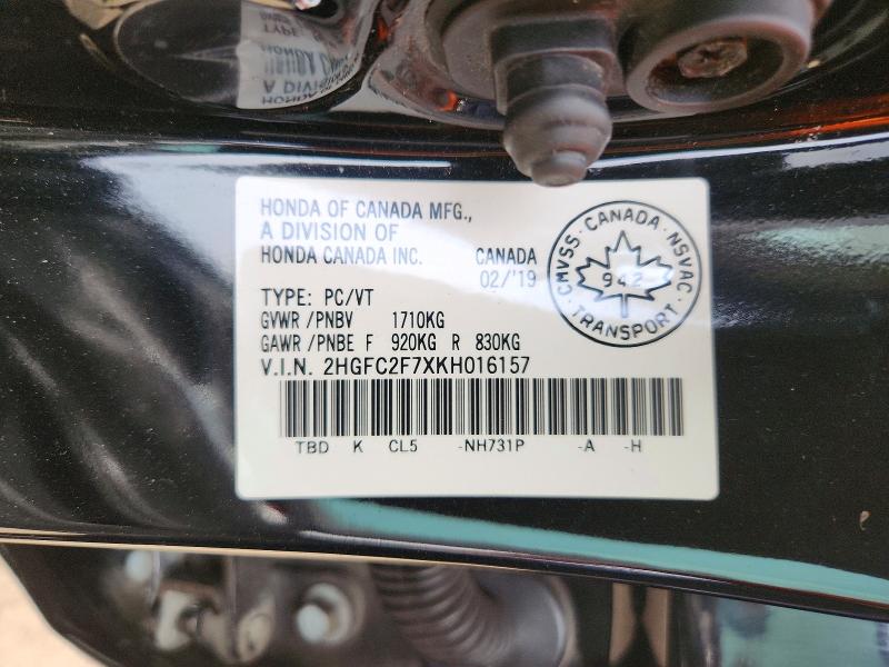 Aukcja sprzedaży 2019 Honda Civic, vin: 2HGFC2F7XKH016157, numer aukcji: 69403296