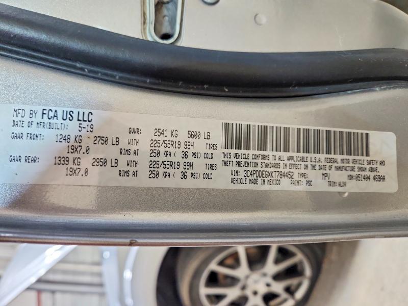 2019 Dodge Journey მანქანა იყიდება აუქციონზე, vin: 3C4PDDEGXKT784452, აუქციონის ნომერი: 65261246