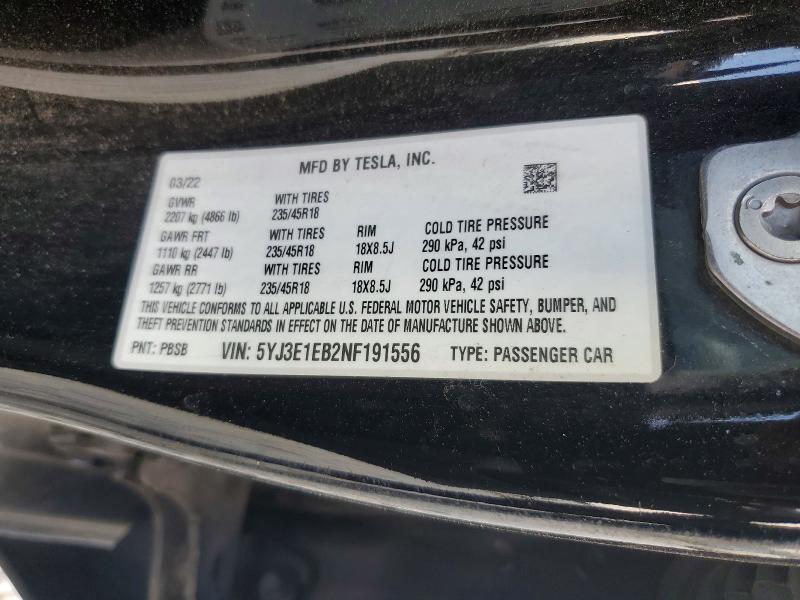 Продажа на аукционе авто 2022 Tesla Model 3, vin: 5YJ3E1EB2NF191556, номер лота: 68618656