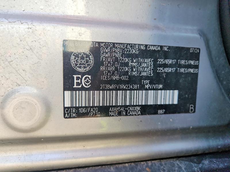 2024 Toyota Rav4 მანქანა იყიდება აუქციონზე, vin: 2T3BWRFV1RW234381, აუქციონის ნომერი: 67059726