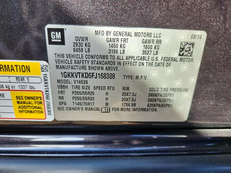Aukcja sprzedaży 2015 Gmc Acadia, vin: 1GKKVTKD6FJ168308, numer aukcji: 65800726