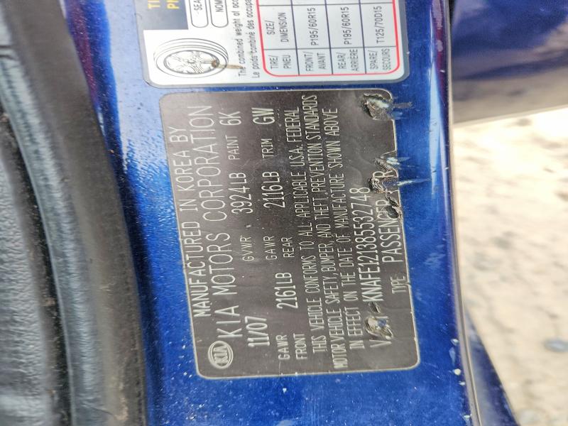 Aukcja sprzedaży 2008 Kia Spectra, vin: KNAFE121385532748, numer aukcji: 70289366