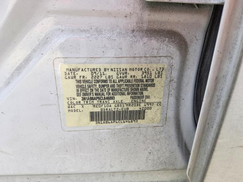 Aukcja sprzedaży 2012 Nissan Sentra, vin: 3N1AB6AP6CL646893, numer aukcji: 67613276