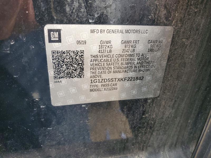 Продажа на аукционе авто 2019 Chevrolet Malibu, vin: 1G1ZD5STXKF221842, номер лота: 70324906