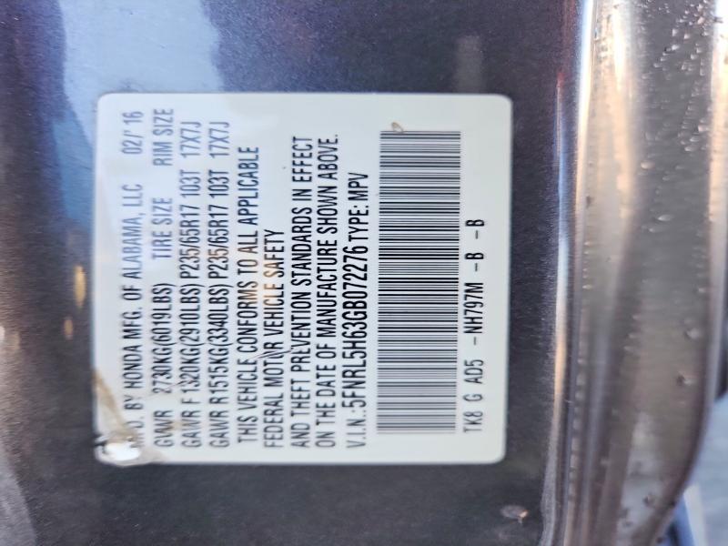 2016 Honda Odyssey მანქანა იყიდება აუქციონზე, vin: 5FNRL5H63GB072276, აუქციონის ნომერი: 68983036