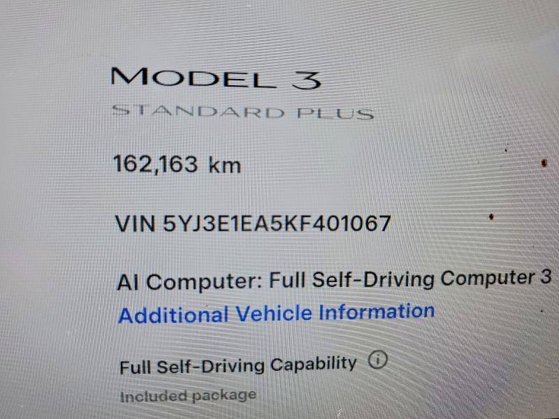 2019 Tesla Model 3 მანქანა იყიდება აუქციონზე, vin: 5YJ3E1EA5KF401067, აუქციონის ნომერი: 65446586