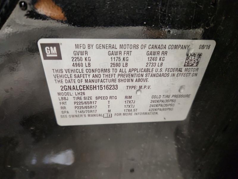 2017 Chevrolet Equinox მანქანა იყიდება აუქციონზე, vin: 2GNALCEK6H1516233, აუქციონის ნომერი: 70371496
