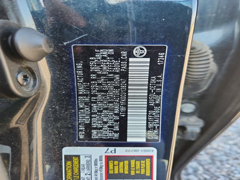 Продаж на аукціоні авто 2012 Toyota Camry, vin: 4T1BF1FK0CU138247, номер лоту: 67526266