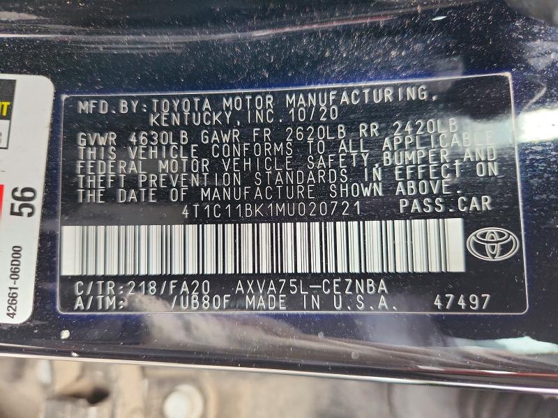 67699056 :رقم المزاد ، 4T1C11BK1MU020721 vin ، 2021 Toyota Camry مزاد بيع