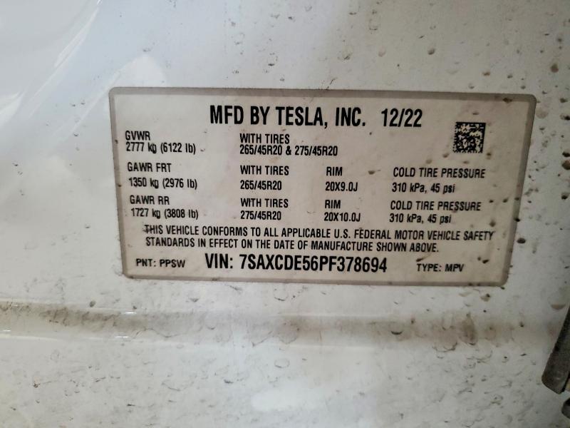Aukcja sprzedaży 2023 Tesla Model X, vin: 7SAXCDE56PF378694, numer aukcji: 68055836