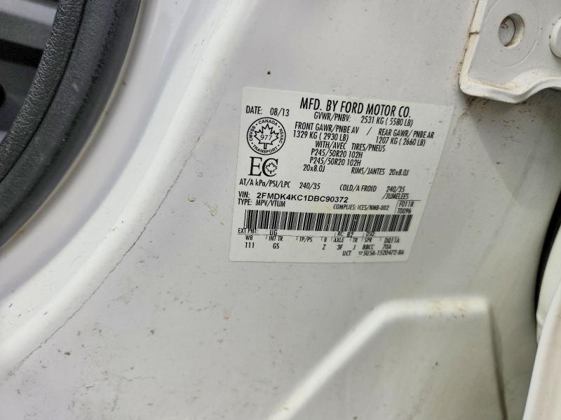 69019676 :رقم المزاد ، 2FMDK4KC1DBC90372 vin ، 2013 Ford Edge مزاد بيع