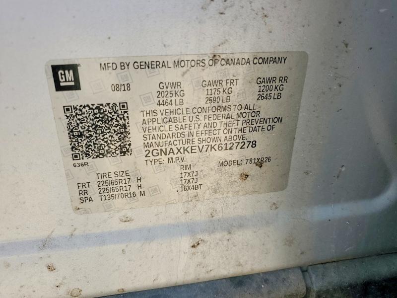 70110336 :رقم المزاد ، 2GNAXKEV7K6127278 vin ، 2019 Chevrolet Equinox مزاد بيع