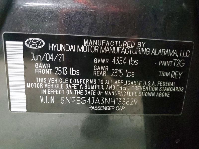 67426006 :رقم المزاد ، 5NPEG4JA3NH133829 vin ، 2022 Hyundai Sonata مزاد بيع