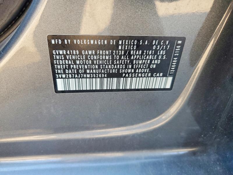 2017 Volkswagen Jetta მანქანა იყიდება აუქციონზე, vin: 3VW2B7AJ7HM352694, აუქციონის ნომერი: 68785986