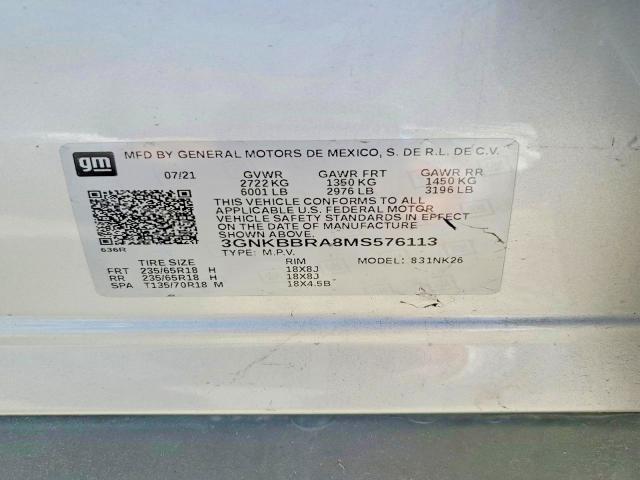 Aukcja sprzedaży 2021 Chevrolet Blazer, vin: 3GNKBBRA8MS576113, numer aukcji: 71112906