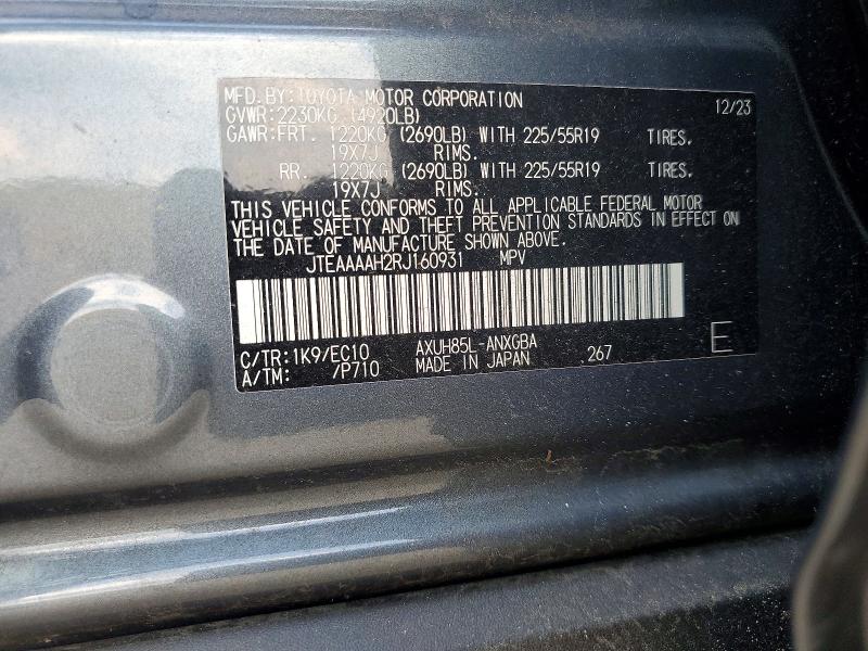 Aukcja sprzedaży 2024 Toyota Venza, vin: JTEAAAAH2RJ160931, numer aukcji: 67361716
