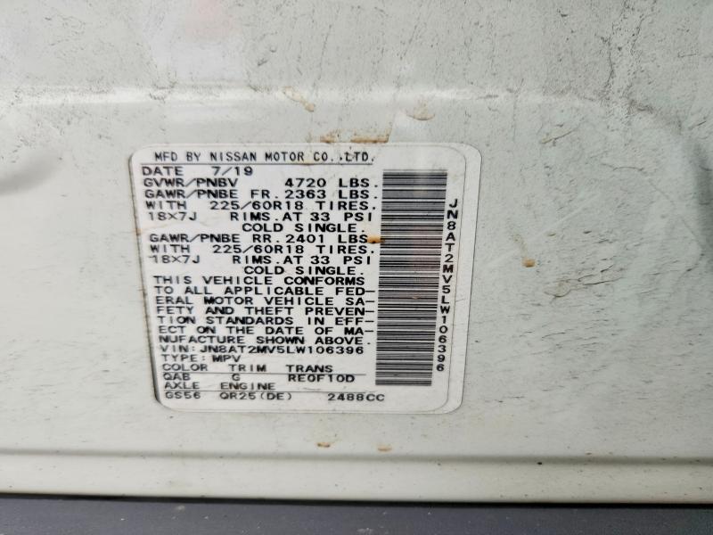 2020 Nissan Rogue მანქანა იყიდება აუქციონზე, vin: JN8AT2MV5LW106396, აუქციონის ნომერი: 69576816