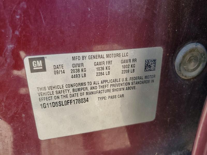 70953536 :رقم المزاد ، 1G11D5SL0FF178034 vin ، 2015 Chevrolet Malibu مزاد بيع