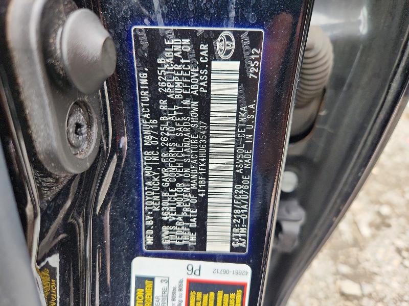 Продажа на аукционе авто 2017 Toyota Camry, vin: 4T1BF1FK4HU635437, номер лота: 69963596
