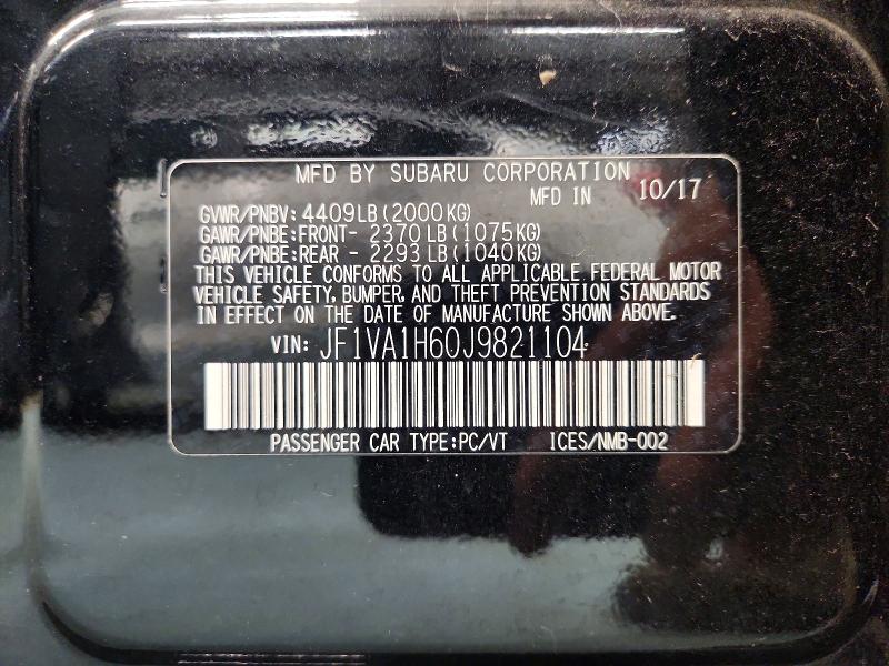 Auction sale of the 2018 Subaru Wrx, vin: JF1VA1H60J9821104, lot number: 69358996