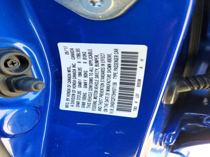 68603456 :رقم المزاد ، 2HGFC2F73HH571136 vin ، 2017 Honda Civic مزاد بيع
