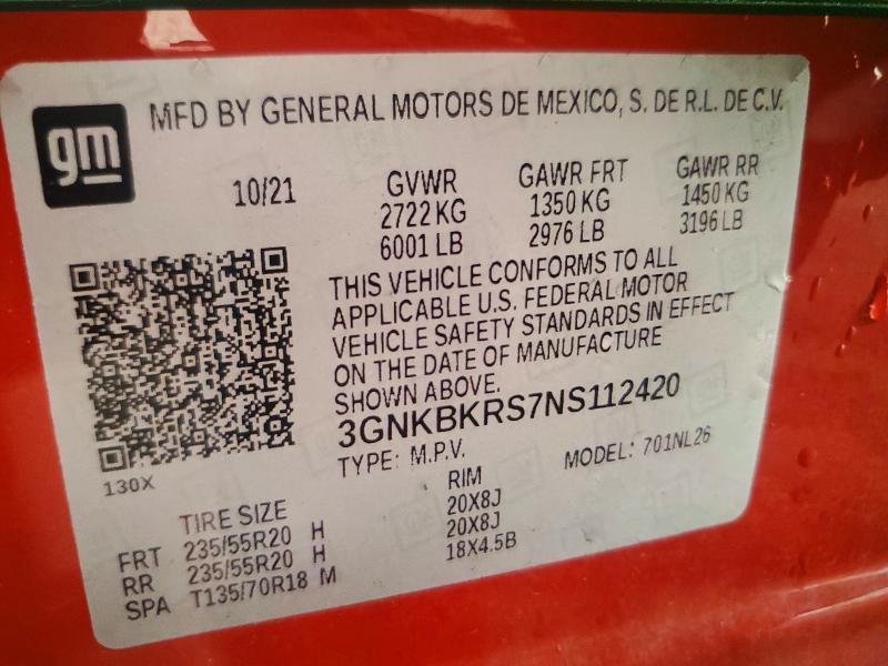 Aukcja sprzedaży 2022 Chevrolet Blazer, vin: 3GNKBKRS7NS112420, numer aukcji: 69319296