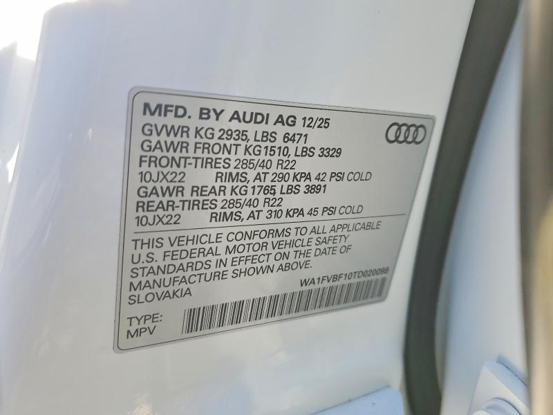 Продажа на аукционе авто 2026 Audi Q8, vin: WA1FVBF10TD020098, номер лота: 68161746