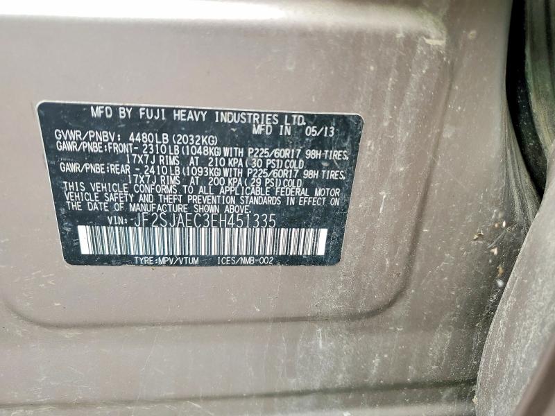 2014 Subaru Forester მანქანა იყიდება აუქციონზე, vin: JF2SJAEC3EH451335, აუქციონის ნომერი: 68005346