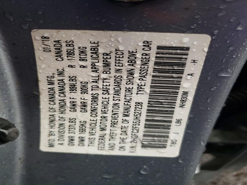 67078436 :رقم المزاد ، 2HGFC2F55JH527238 vin ، 2018 Honda Civic مزاد بيع