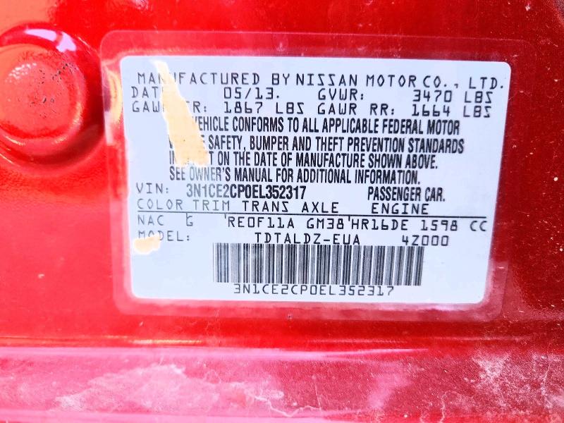 Aukcja sprzedaży 2014 Nissan Versa Note, vin: 3N1CE2CP0EL352317, numer aukcji: 67727656