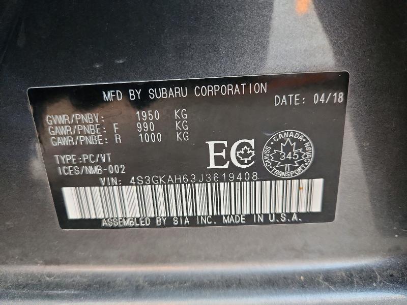 Продаж на аукціоні авто 2018 Subaru Impreza, vin: 4S3GKAH63J3619408, номер лоту: 69408356