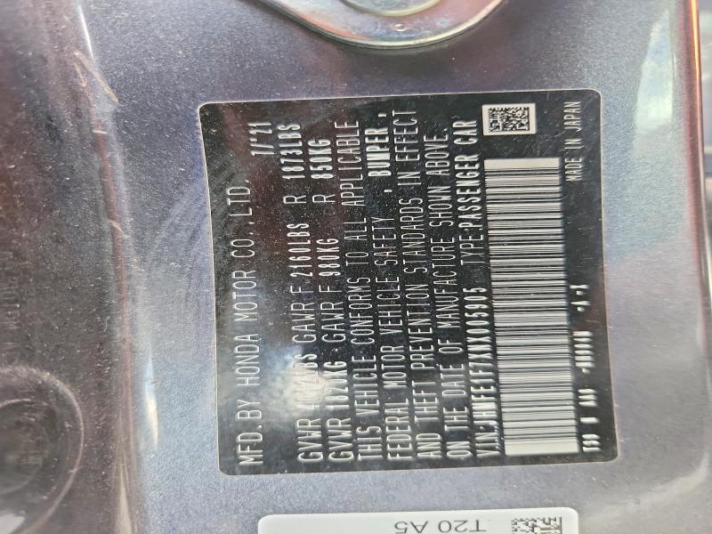2022 Honda Civic მანქანა იყიდება აუქციონზე, vin: JHMFE1F7XNX005905, აუქციონის ნომერი: 65043206