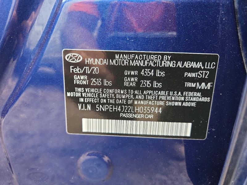 Продаж на аукціоні авто 2020 Hyundai Sonata, vin: 5NPEH4J22LH035944, номер лоту: 69798846