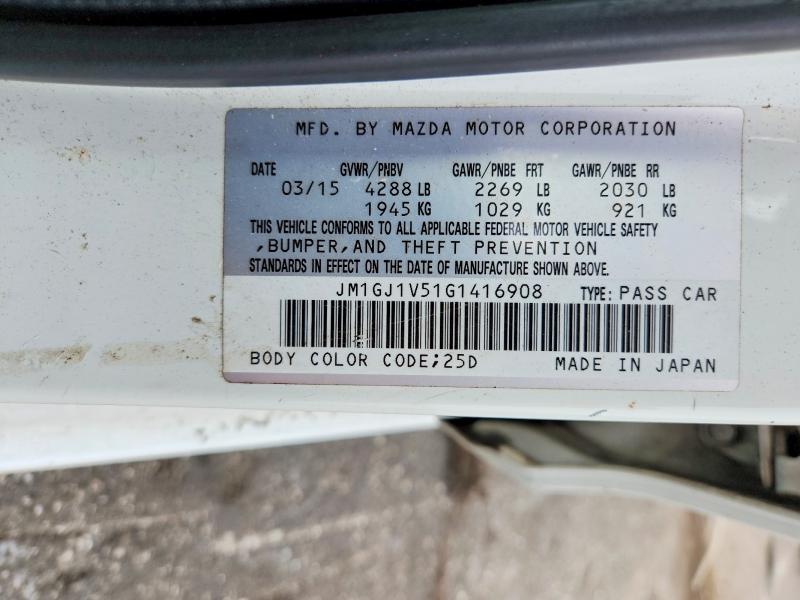 Aukcja sprzedaży 2016 Mazda 6, vin: JM1GJ1V51G1416908, numer aukcji: 69624376