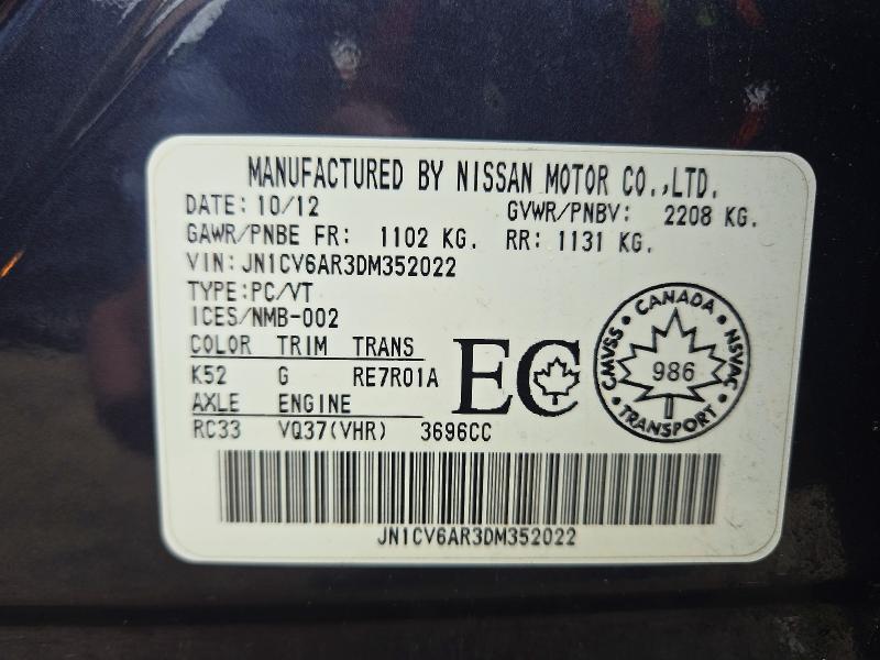 Aukcja sprzedaży 2013 Infiniti G37, vin: JN1CV6AR3DM352022, numer aukcji: 68238806