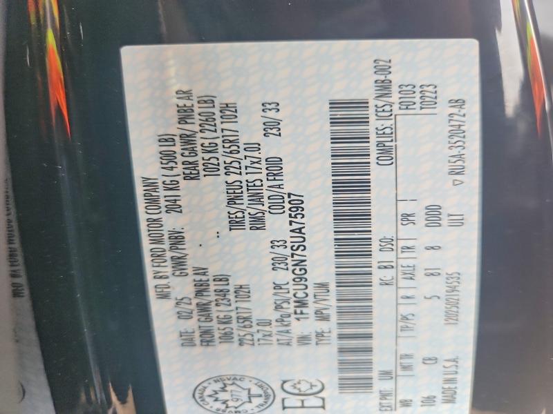 2025 Ford Escape მანქანა იყიდება აუქციონზე, vin: 1FMCU9GN7SUA75907, აუქციონის ნომერი: 70157906